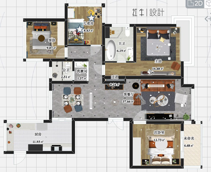 水印580_仇美蓉_南京市江寧區藍光黑鉆公館140㎡輕奢風格裝修_2D