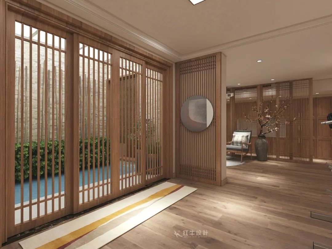 南京大華錦繡時(shí)代160㎡中式風(fēng)格--健身房+家庭影院，這才是向往的生活！03負(fù)一樓設(shè)計(jì)_柵欄式隔斷