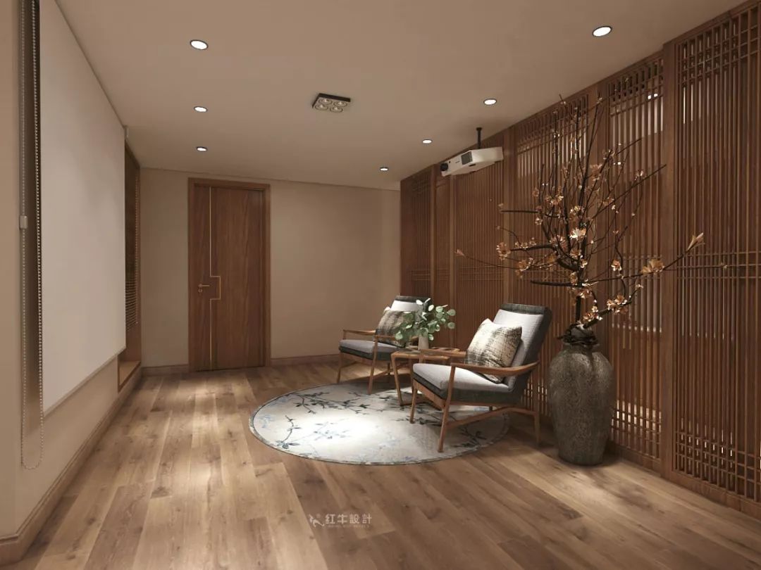 南京大華錦繡時(shí)代160㎡中式風(fēng)格--健身房+家庭影院，這才是向往的生活！05負(fù)一樓設(shè)計(jì)_家庭影院落地花瓶