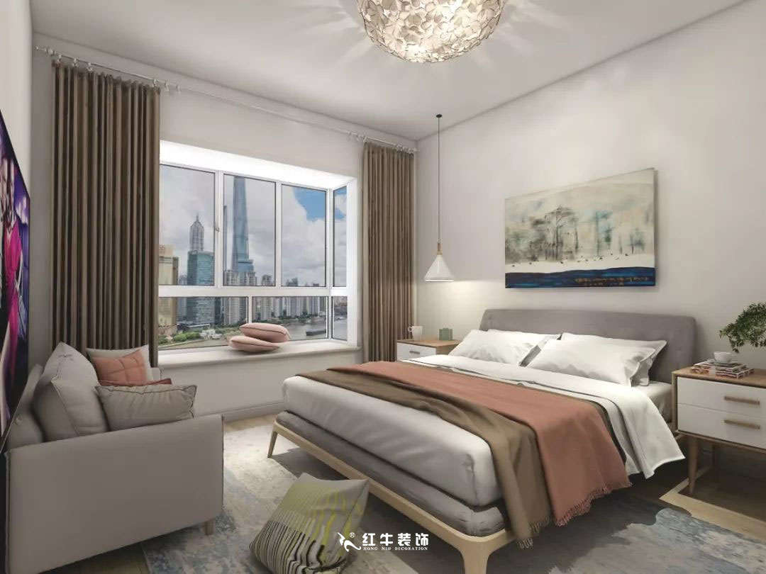 南京商苑新村120㎡現(xiàn)代簡約--深淺有致的色彩搭配05主臥設(shè)計+logo