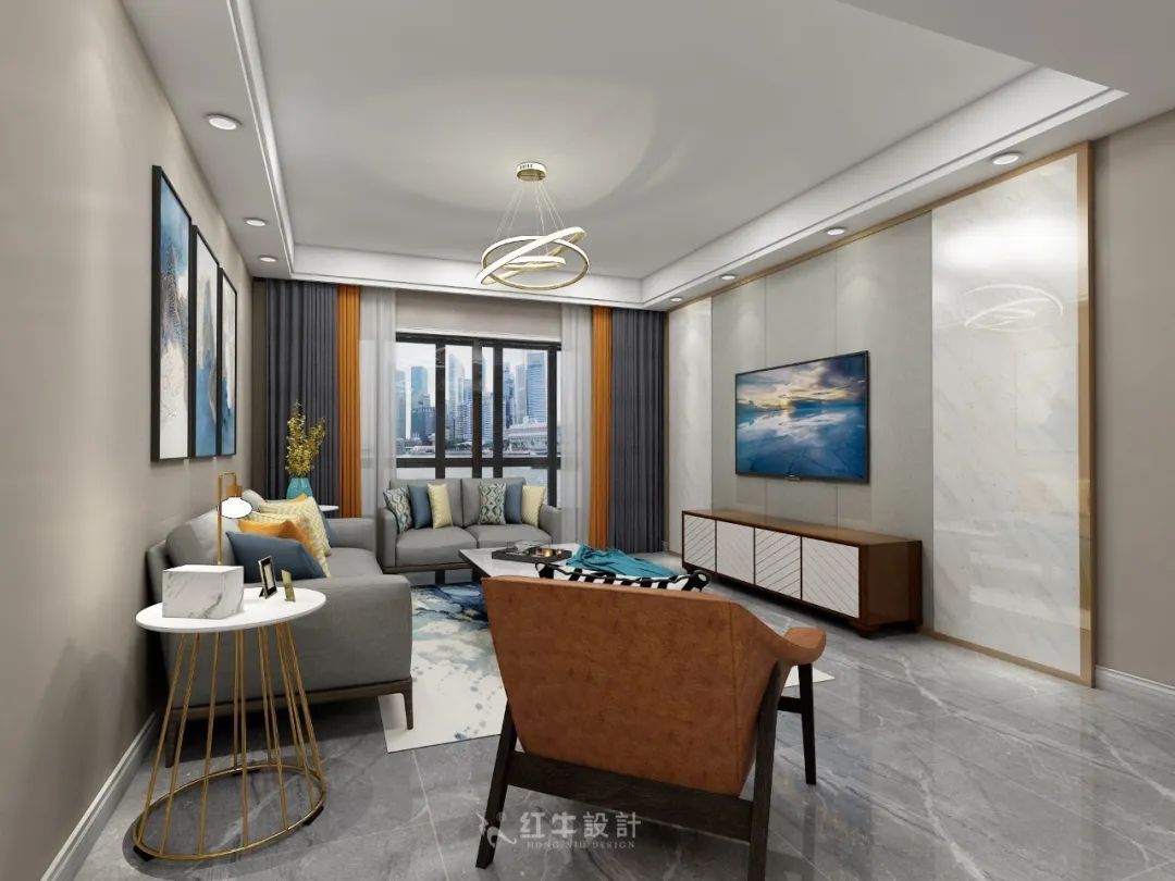 熊皓宇_同曦國際廣場140㎡輕奢風格--改善性住房應該這樣設計04客廳設計_客廳電視背景角度