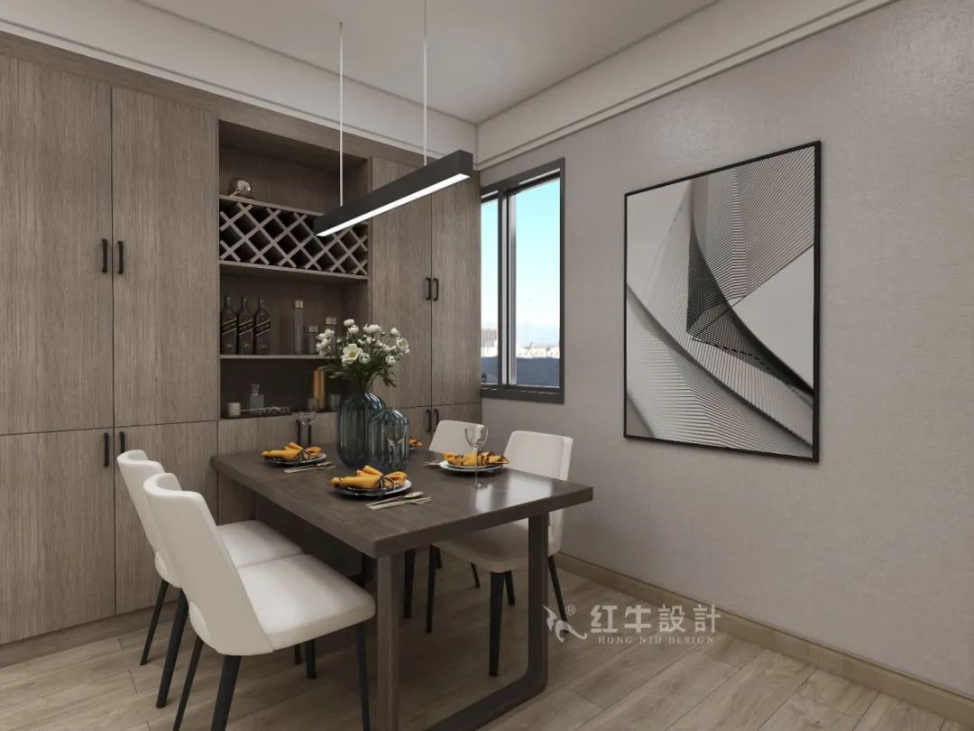 劉萍萍_花崗鴻福城132㎡現代簡約風格_兩套小戶型打通變大宅,中西雙廚房+衣帽間打造品質生活!09餐廳