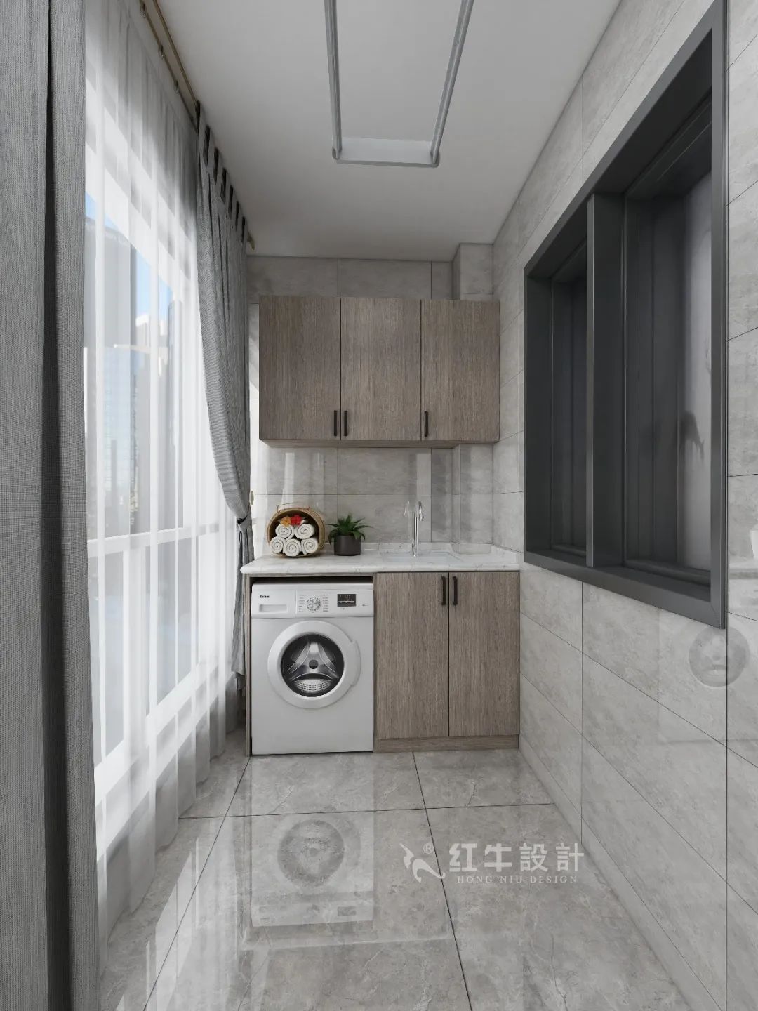 劉萍萍_花崗鴻福城132㎡現代簡約風格_兩套小戶型打通變大宅,中西雙廚房+衣帽間打造品質生活!11陽臺