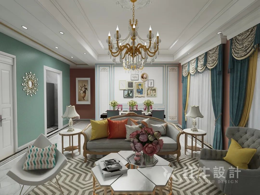 魏利利_紅牛設計--保利金地貝克灣125㎡美式風格05效果圖欣賞_客餐廳