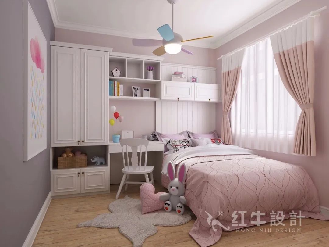 魏利利_紅牛設計--保利金地貝克灣125㎡美式風格09效果圖欣賞_臥室_女兒房