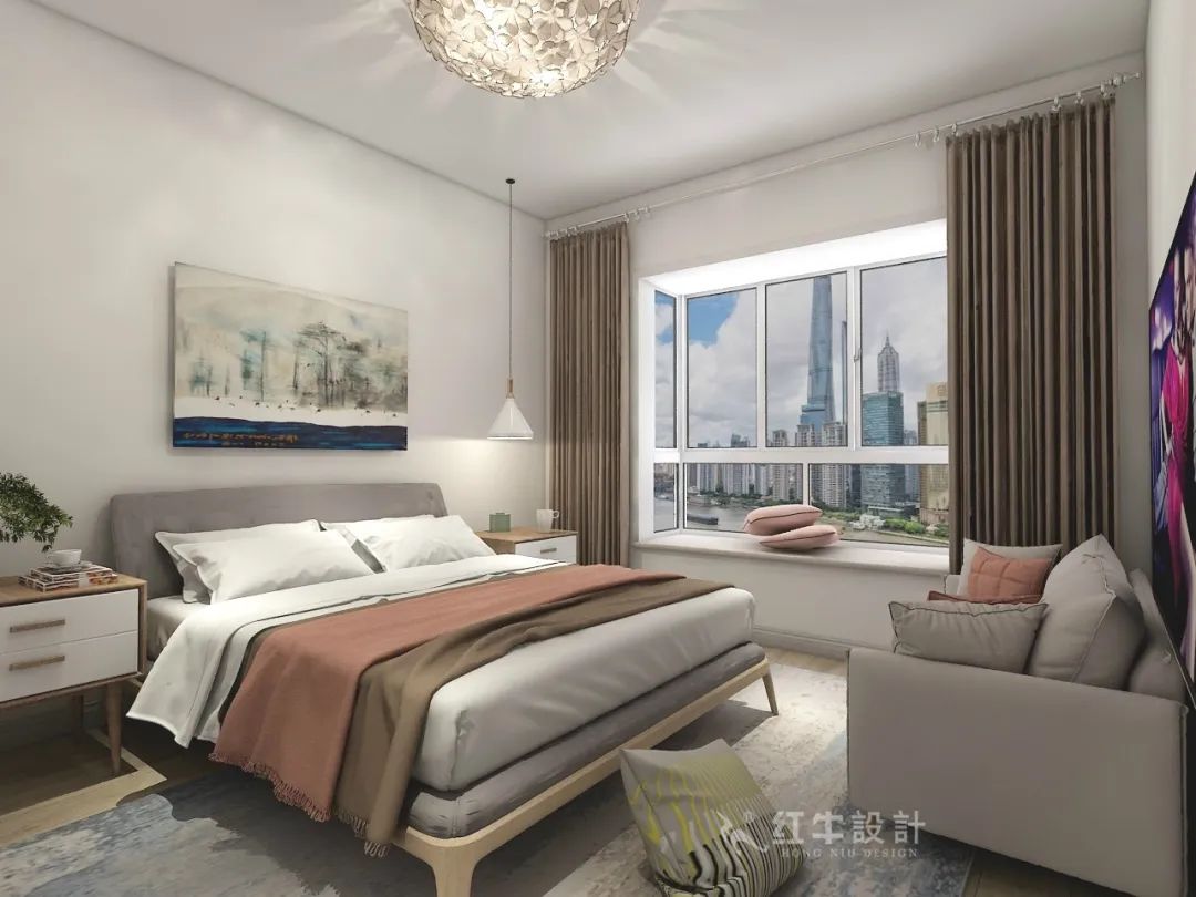 仇美蓉_紅牛設(shè)計--大名城 · 紫金九號128㎡現(xiàn)代簡約09效果圖欣賞_臥室