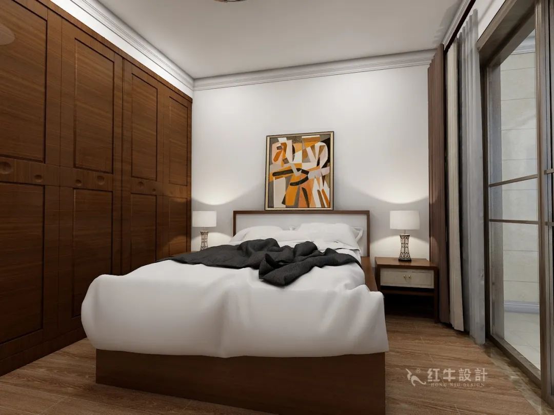紅牛設計--中垠紫金官邸122㎡（E戶型）現代中式08效果圖欣賞_主臥