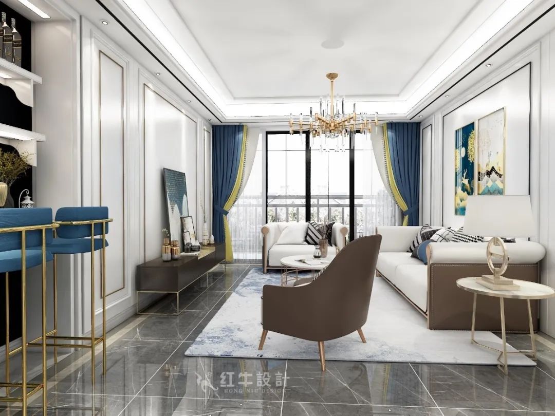 顧娟_紅牛設計--中垠紫金官邸137㎡(F戶型)輕奢風格04效果圖欣賞_客廳