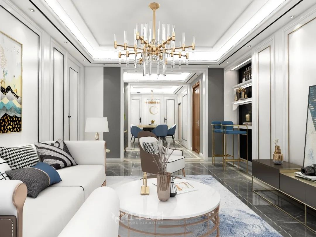 顧娟_紅牛設計--中垠紫金官邸137㎡(F戶型)輕奢風格05效果圖欣賞_客廳