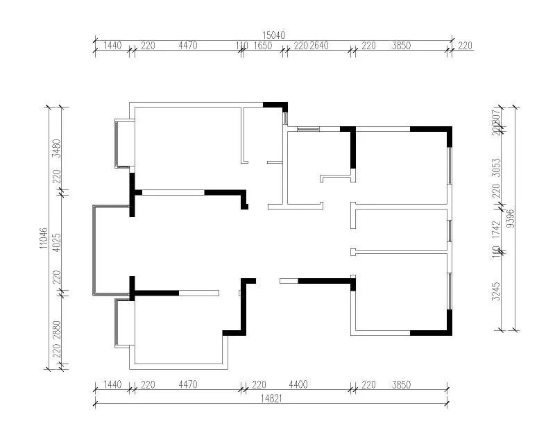余瑋_紅牛設計--中垠紫金官邸140㎡（G戶型）北歐風格02戶型分析_原始結(jié)構(gòu)圖