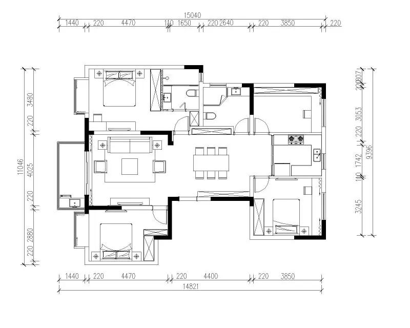 余瑋_紅牛設計--中垠紫金官邸140㎡（G戶型）北歐風格04調(diào)整建議_平面布置圖