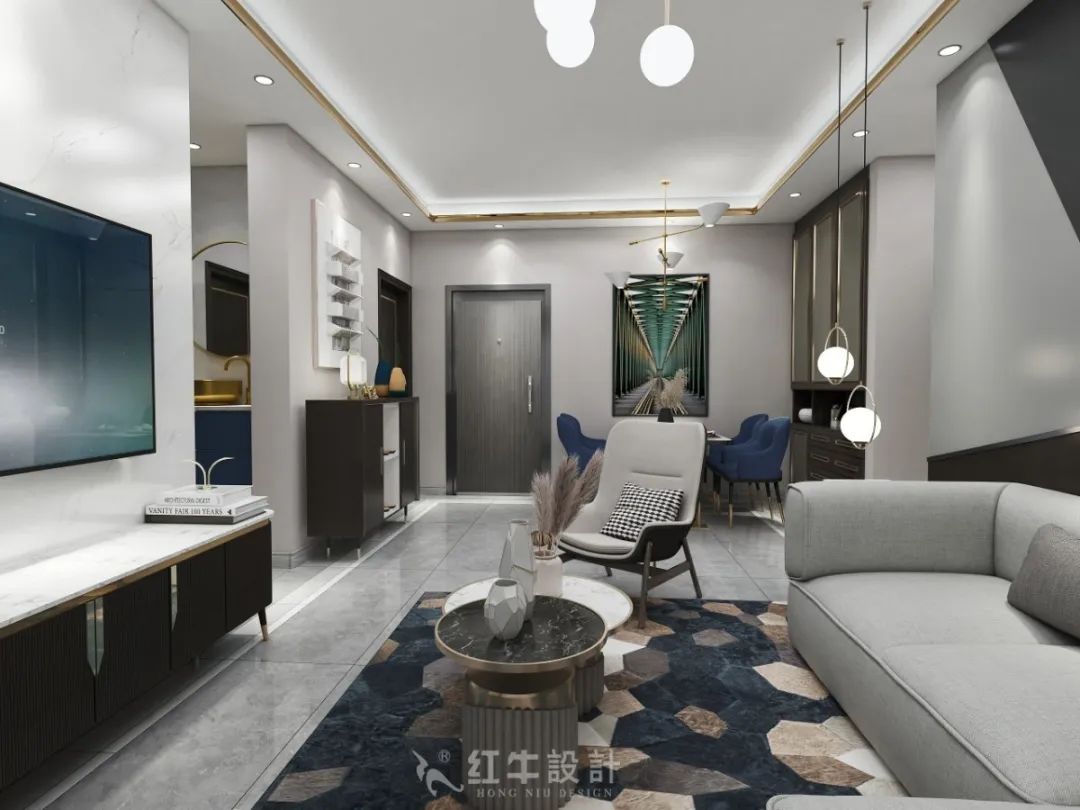 紅牛設計--創(chuàng)源龍樾116㎡輕奢風格05效果圖欣賞_客廳
