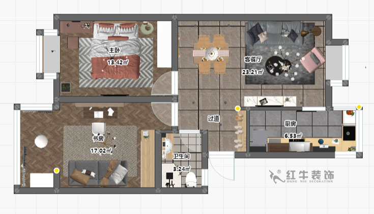 朱明琪_旭光里1-1-302-76㎡-北歐風格_平面彩圖