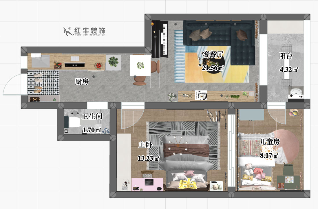 張桐瑋_瑞金新村7-502-65㎡-北歐風格_彩平圖