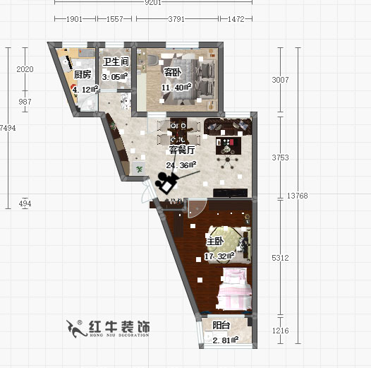 房亮_致和新村2-4-307-80㎡-美式風格_彩平面