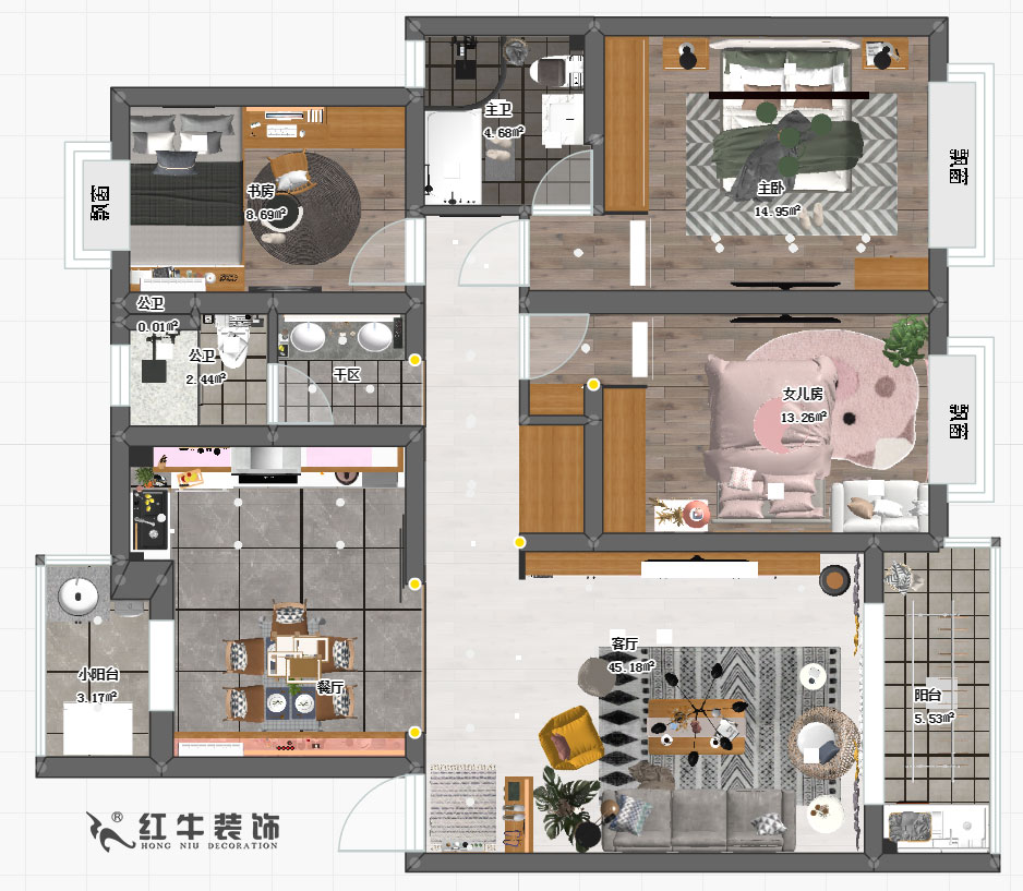 詠梅山莊倚竹園2-303-120㎡-現(xiàn)代北歐風格_平面圖