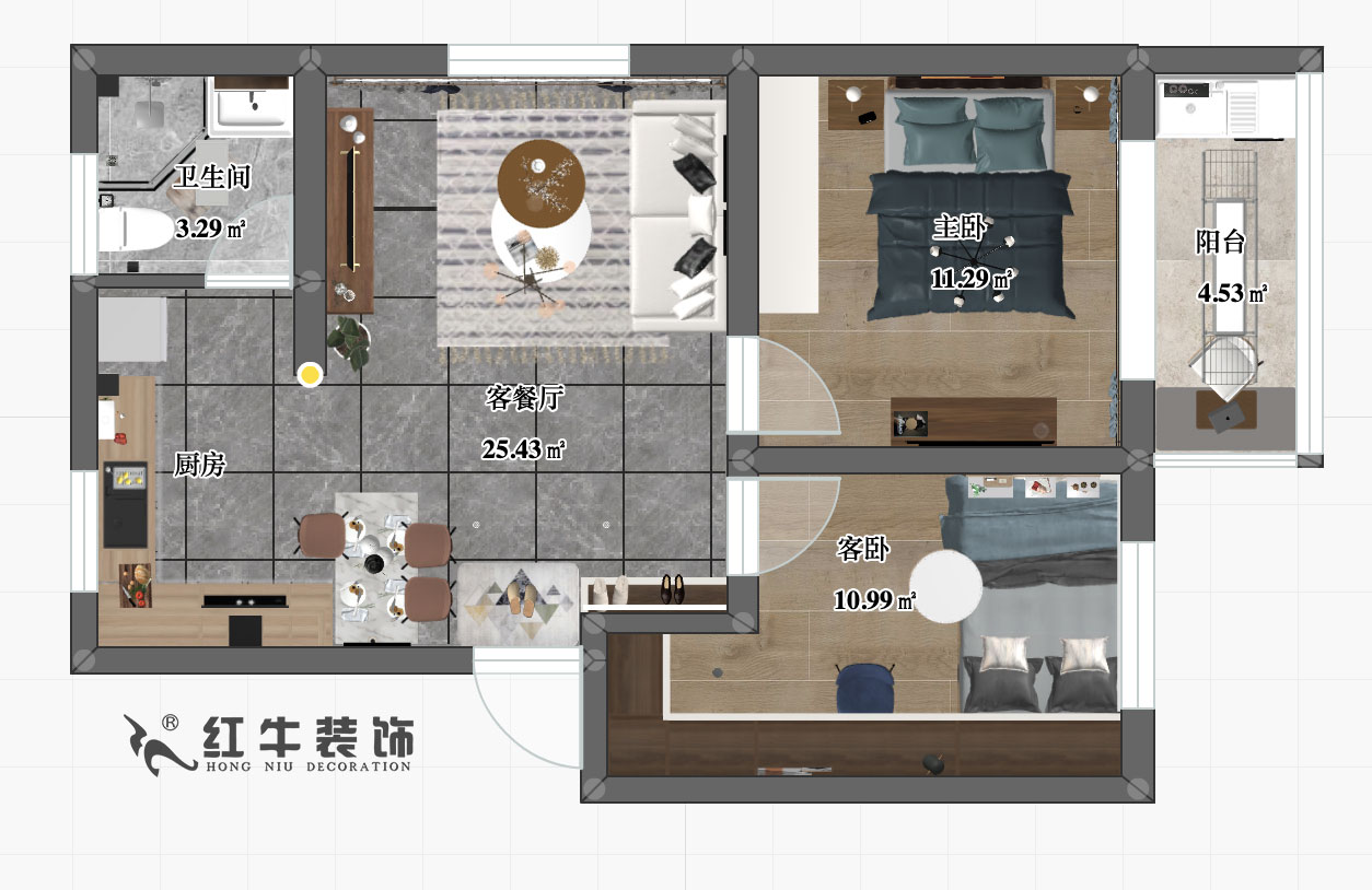 劉小勇_櫻海公寓4-601-65㎡-現代簡約風格_彩平圖