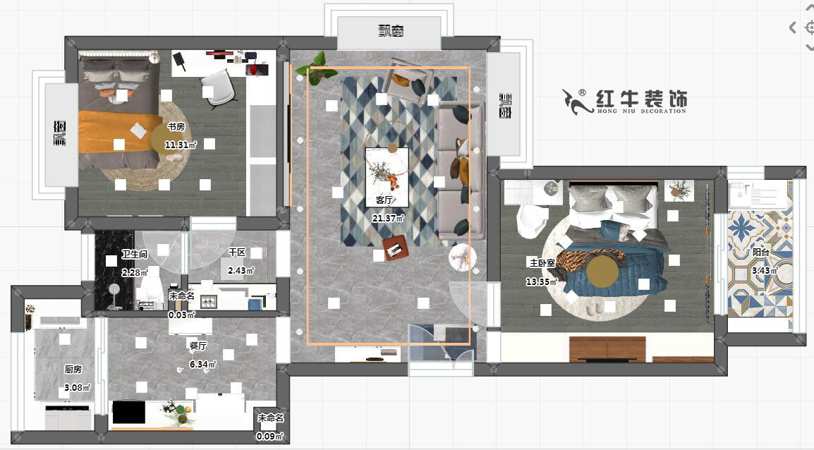 熊皓宇_金蕊家苑2-706-80㎡-簡約風格_彩平面