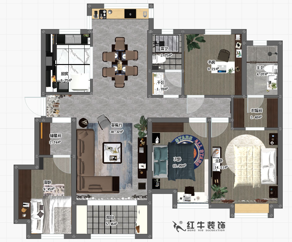 張桐瑋_電建洺悅府6-103-130㎡-現代簡約風格_3室2衛_定制家￥17