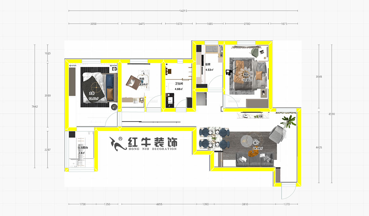 朱明琪_高教新村2-1608-98㎡-現代簡約風格00彩平圖