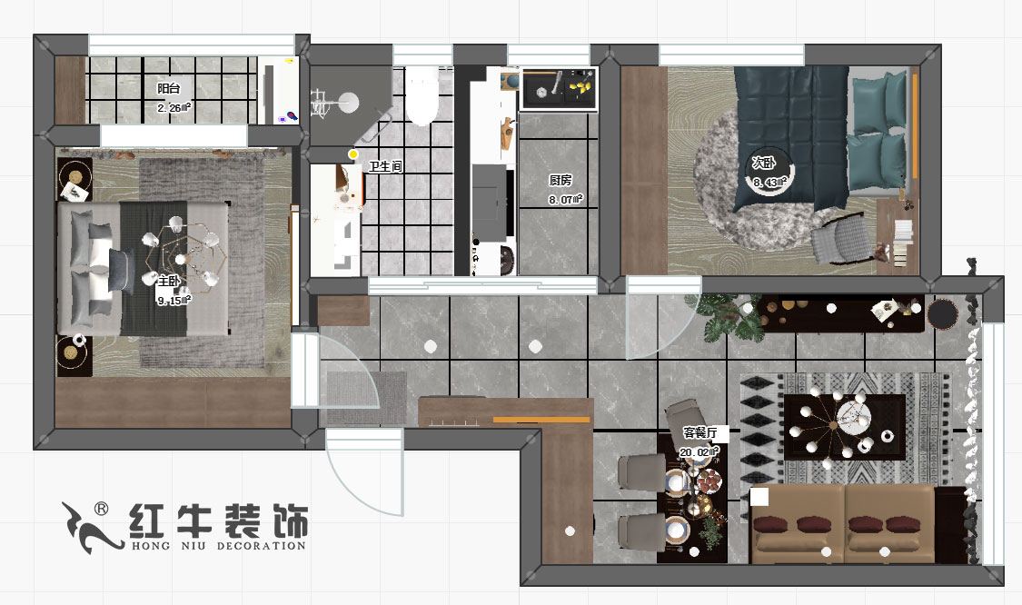 陶陽_萬達東坊4-101-70㎡-現代輕奢風格00彩平圖