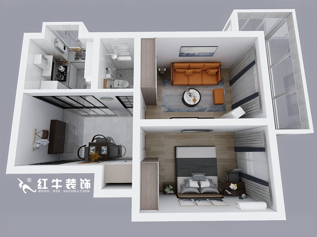 張桐瑋_新姚家巷13-601-59㎡-北歐風格_1室2廳1衛（老房裝修）_定制家￥81000_全包9萬00鳥瞰圖