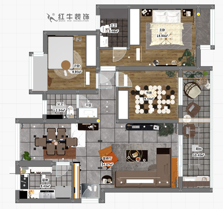 吳波_萊蒙水榭陽光10-1-901-107㎡-現代輕奢風格_3室2廳2衛(老房裝修)_成品家¥168676_全包16