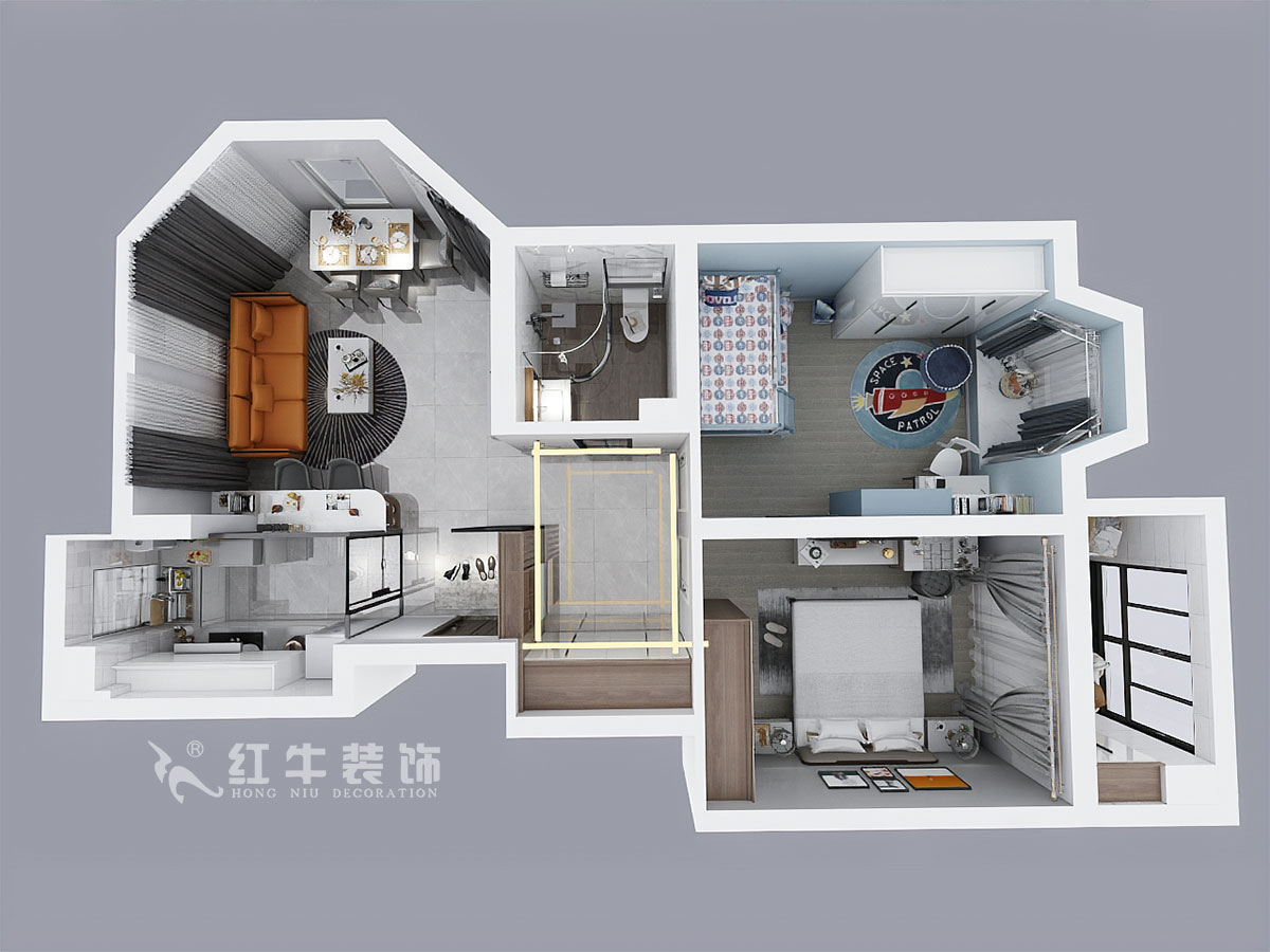 趙東星_碧瑤花園14-201-90㎡-現代風格_2室1廳1衛（老房翻新）_成品家￥113603_全包11萬00鳥瞰圖