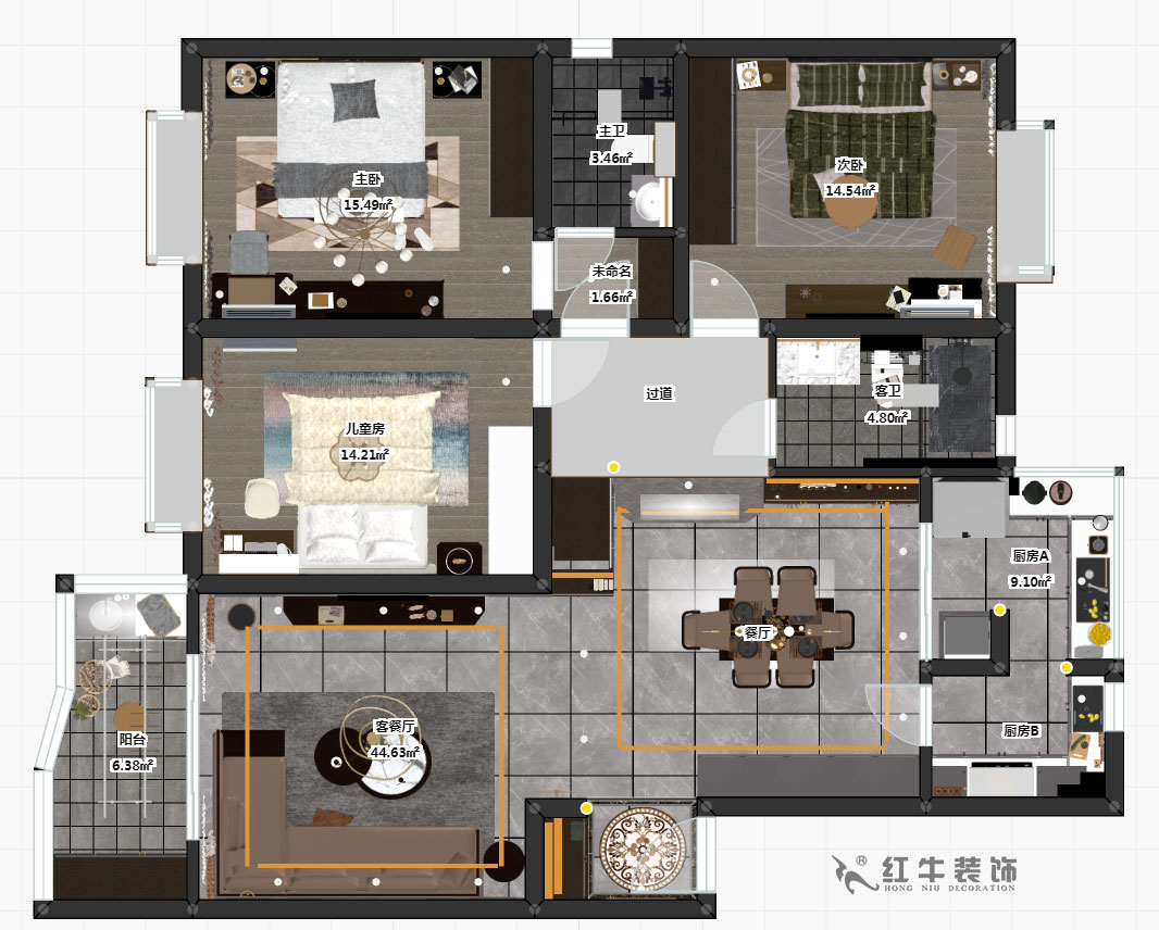 郭志成_楓丹白露24-202-130㎡-輕奢簡美風格_3室2廳2衛(老房裝修)_定制家¥201600_00_03彩平圖