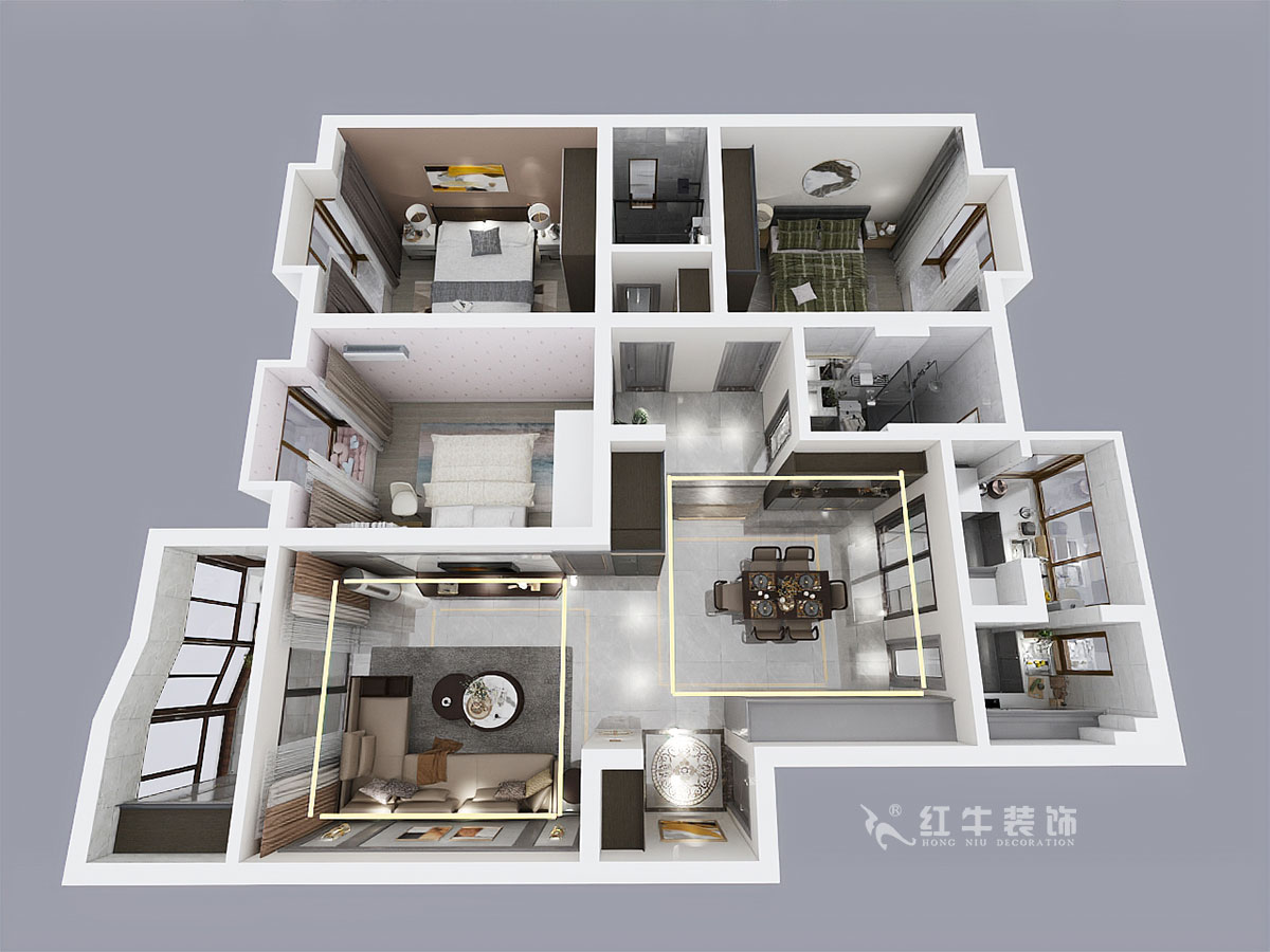 郭志成_楓丹白露24-202-130㎡-輕奢簡美風格_3室2廳2衛(老房裝修)_定制家¥201600_00_04鳥瞰圖