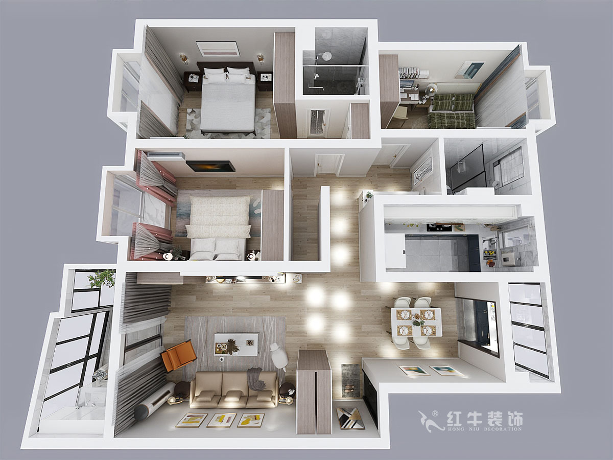 房亮_楓丹白露21-102-125㎡-現代簡約風格_3室2廳2衛（老房裝修）_定制家￥214554_全包22萬00_04鳥瞰圖