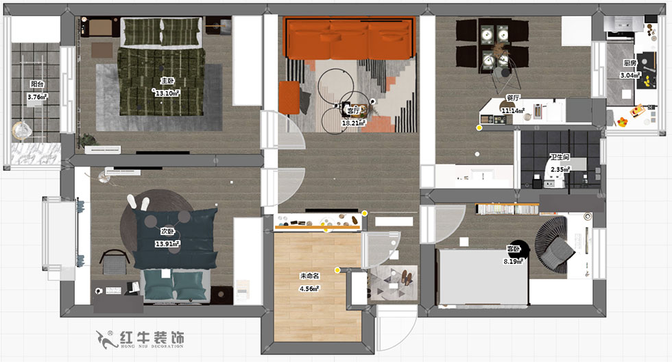 蔡成昊_龍江寶地園9-204-98㎡-現代簡約風格_3室2廳1衛（老房裝修）_成品家￥137535_全包13