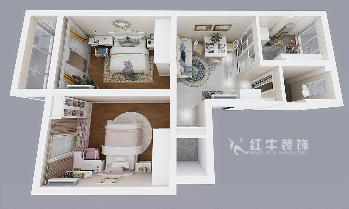 張桐瑋_武定新村41-402-60㎡-簡歐風格_2室1廳1衛（老房裝修）_定制家￥83500_全包10萬00_04鳥瞰圖