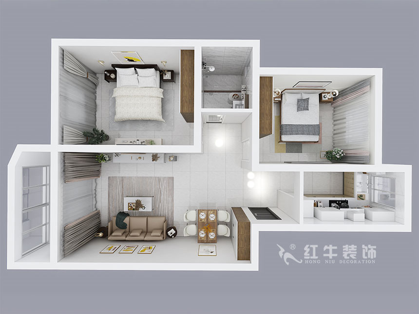房亮_紅山機(jī)電花園4-104-85㎡-現(xiàn)代簡(jiǎn)約風(fēng)格_2室2廳1衛(wèi)（老房裝修）_成品家￥111499_全包11萬(wàn)00_04鳥(niǎo)瞰圖