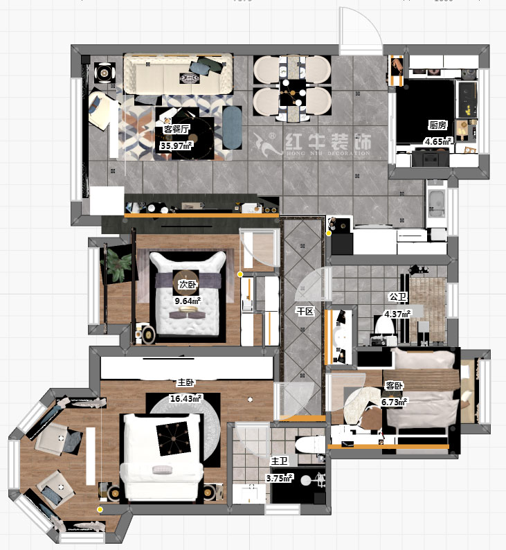 蔣琛_中南世紀雅苑6-801-105㎡-簡歐輕奢風格_3室2廳2衛(二手房裝修)_定制家¥176971_全包15萬00_03彩平圖