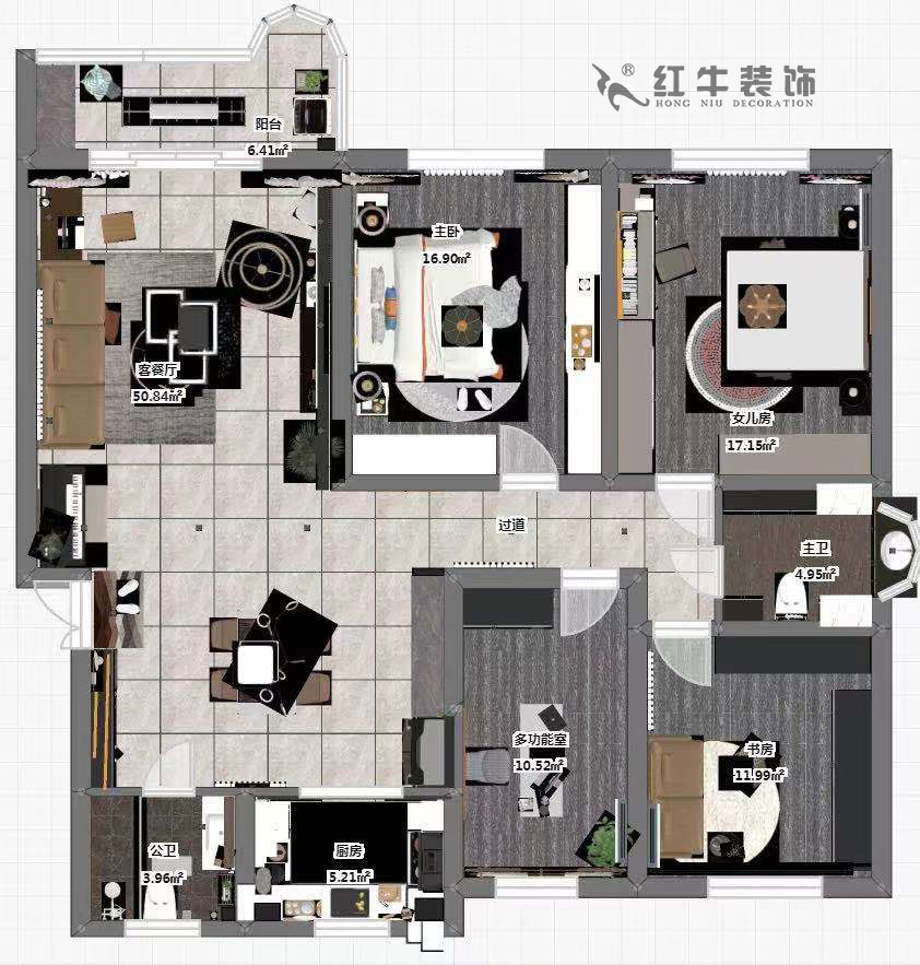 魏明花_梅花山庄21-201-702-153㎡-现代简约风格_4室2厅2卫（二手房装修）_定制家￥260000_全包26万00_03彩平图