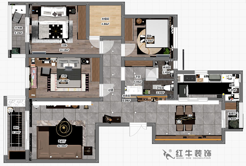 蔡成昊_凱悅天琴3-2-104-140㎡-現代輕奢風格_3室2廳1衛（老房裝修）_定制家￥200000_全包20萬00_03彩平圖
