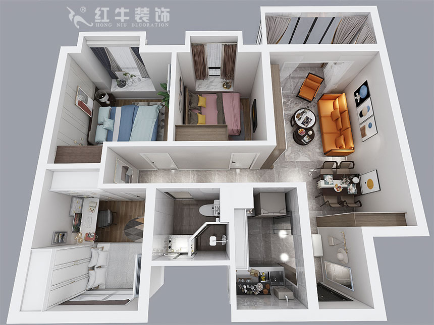 朱明琪_印象花園3-803-89㎡-現代輕奢風格_3室2廳1衛(新房裝修)_成品家¥100000_全包13萬00_04鳥瞰圖