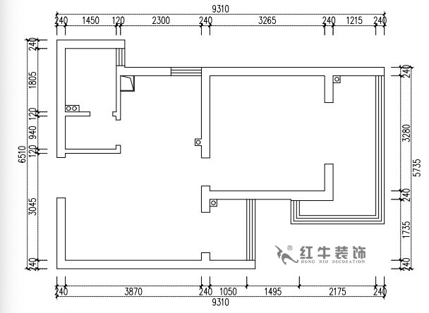 張桐瑋｜亞東城2-904-46㎡-現代簡約風格｜2室1廳1衛｜老房裝修｜定制家￥80500｜全包10萬｜00_01原始結構圖