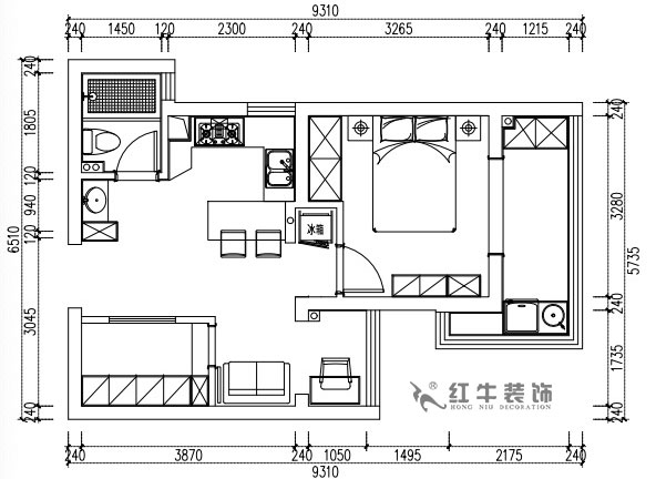 張桐瑋｜亞東城2-904-46㎡-現代簡約風格｜2室1廳1衛｜老房裝修｜定制家￥80500｜全包10萬｜00_02平面方案圖