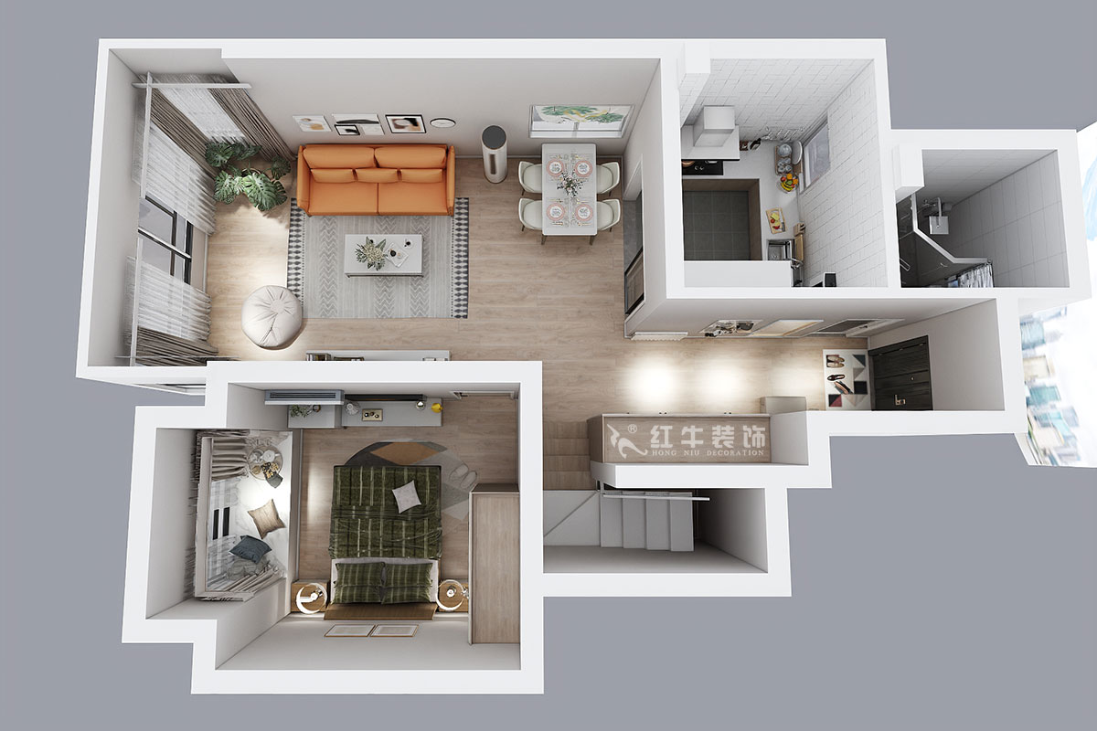 蔣琛|西華龍樾2-6-312-106㎡-簡(jiǎn)約風(fēng)格|小復(fù)式|2室2廳2衛(wèi)|二新房裝修|成品家¥162999|全包15萬(wàn)|00_07一樓鳥(niǎo)瞰圖