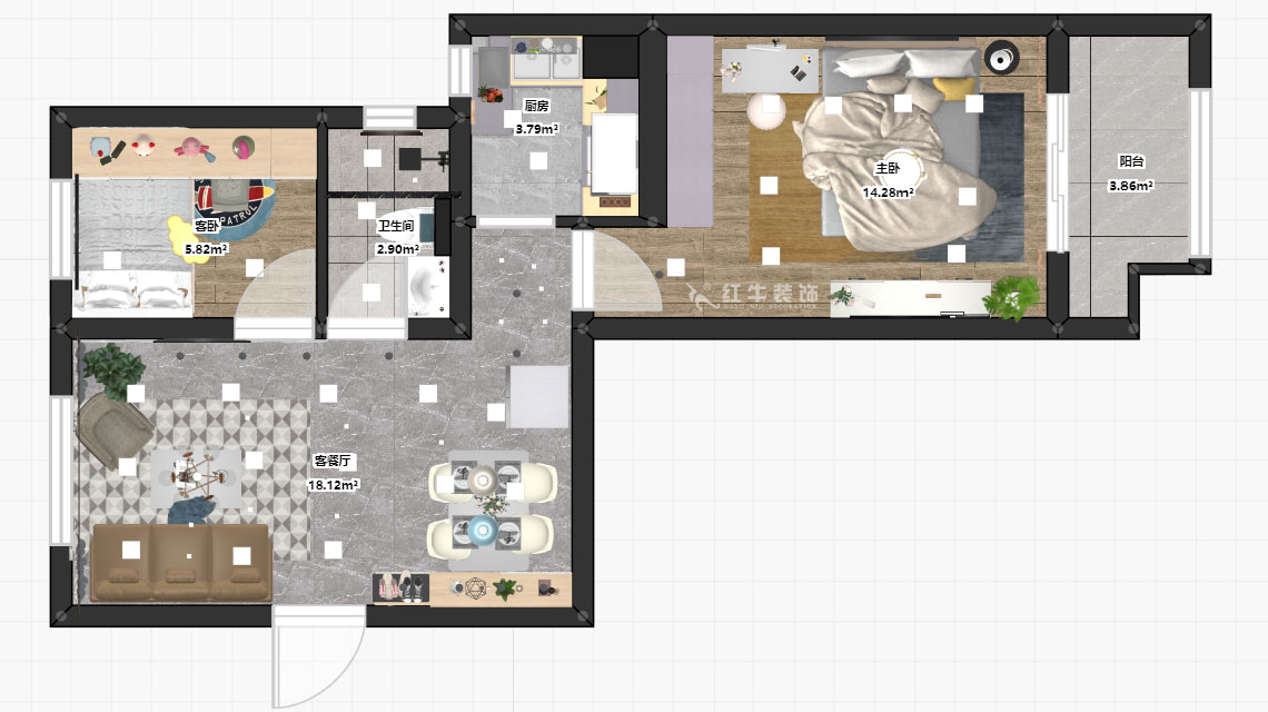 朱明琪|御道嘉庭8-110-82㎡-現代簡約風格|2室2廳1衛|新房裝修|定制家¥123516|全包12萬|00_03彩平圖
