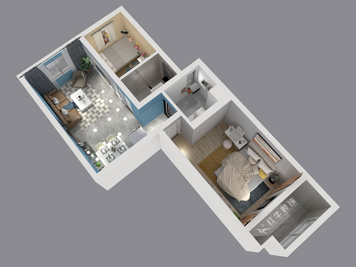 朱明琪|御道嘉庭8-110-82㎡-現代簡約風格|2室2廳1衛|新房裝修|定制家¥123516|全包12萬|00_04鳥瞰圖
