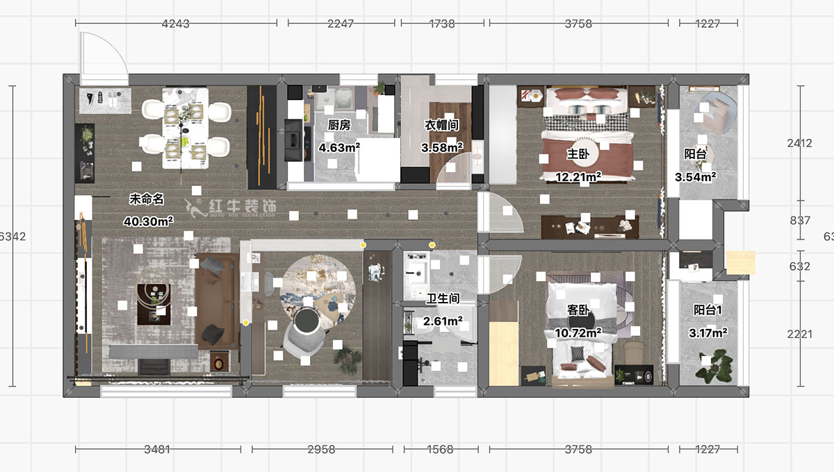 顧娟|御道嘉庭5-2-610-107㎡-現代風格|3室2廳1衛|新房裝修|定制家¥134800|全包15萬|00_03彩平圖