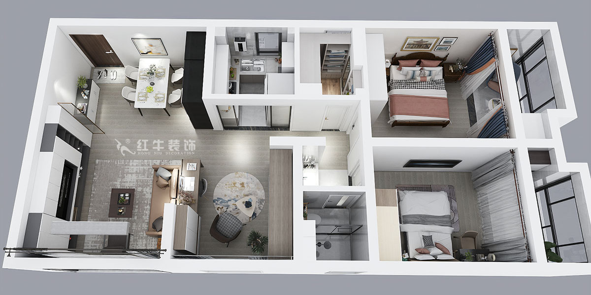 顧娟|御道嘉庭5-2-610-107㎡-現代風格|3室2廳1衛|新房裝修|定制家¥134800|全包15萬|00_04鳥瞰圖