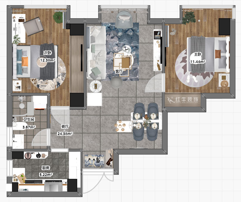 孟憲濤|明發城市廣場22-803-78㎡-簡約風格|2室1廳1衛|商用房裝修|定制家¥105000|全包12萬|00_03彩平圖