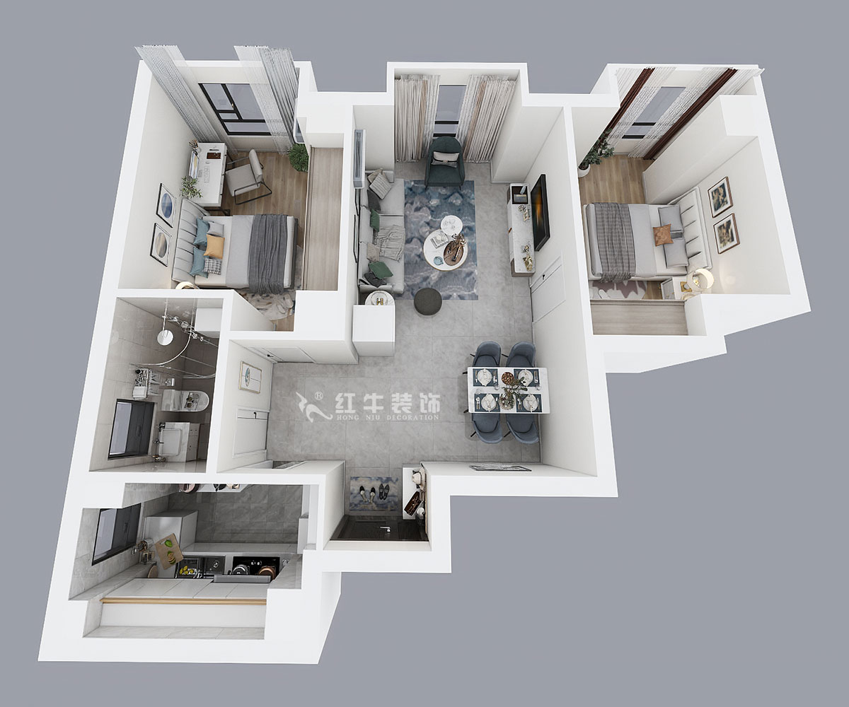 孟憲濤|明發城市廣場22-803-78㎡-簡約風格|2室1廳1衛|商用房裝修|定制家¥105000|全包12萬|00_04鳥瞰圖