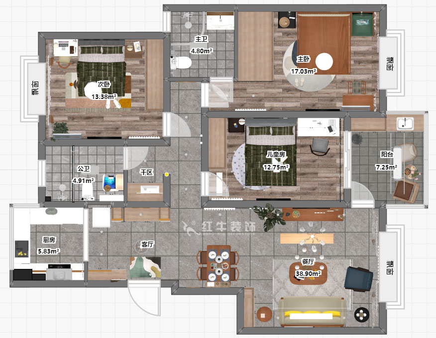 魏明花｜水秀花園15-701-128㎡-現代簡約風格｜3室2廳2衛｜二手房裝修｜定制家￥176904｜全包17