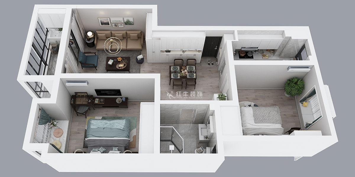 蔣琛|金基翠城3-203-90㎡-現(xiàn)代簡約風(fēng)格|2室2廳1衛(wèi)|舊房裝修|定制家¥121293|全包12萬|00_04鳥瞰圖