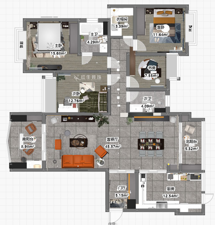 吳波|雅居樂濱江國際2-2-1706-178㎡-現代風格|大戶型平層|4室2廳2衛|新房裝修|定制家¥206091|全包20